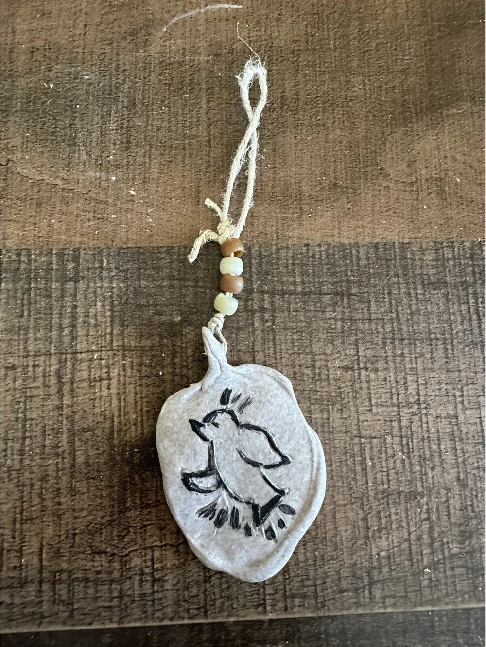 Handcrafted Clay Bird Ornament with Beaded String